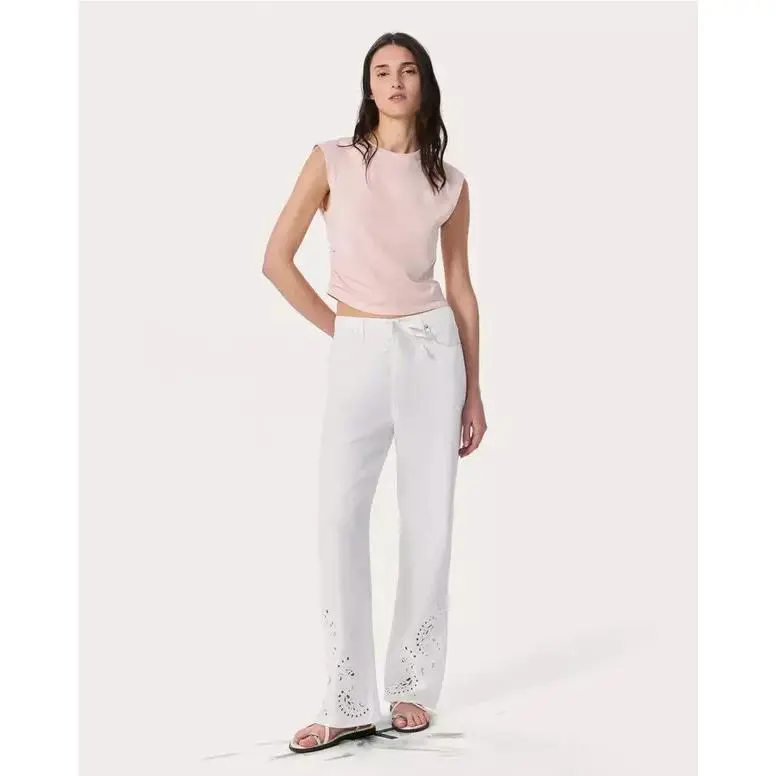 328 Rag Bone Women`s Phoebe Denim Beach Pants in White Eyelet Size: XL