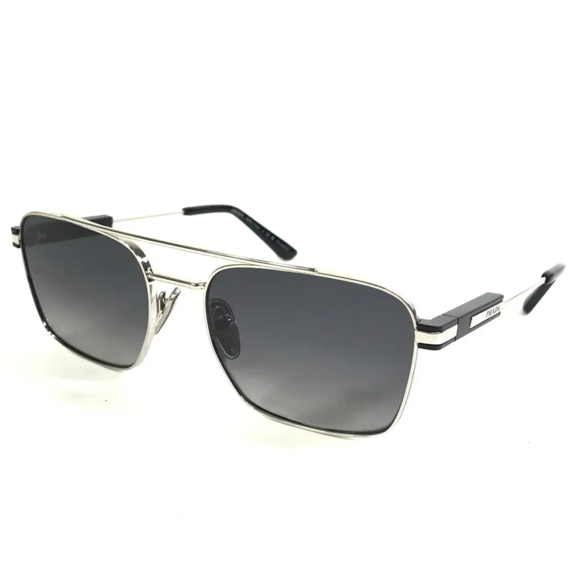 Prada Sunglasses SPR67Z 1BC-5W1 Silver Aviator Frames w/ Polarized Grey Gradient