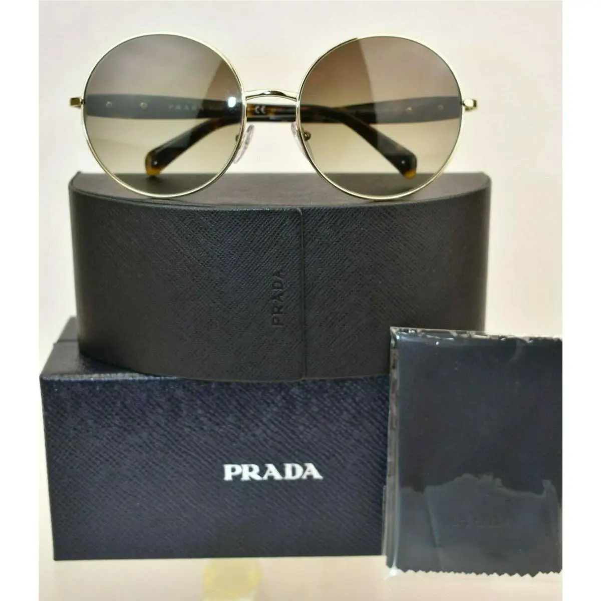 Prada SPR58V Brown Havana Lettering Logo Plastic Metal Frame Sunglasses
