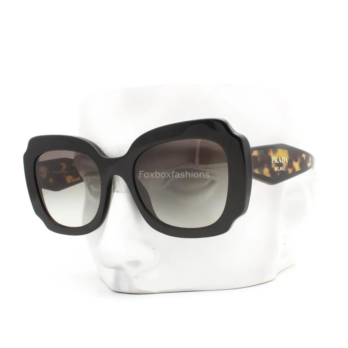 Prada Sunglasses Black with Brown Yellow Havana Temples Spr 16Y 389-0A7 W/case