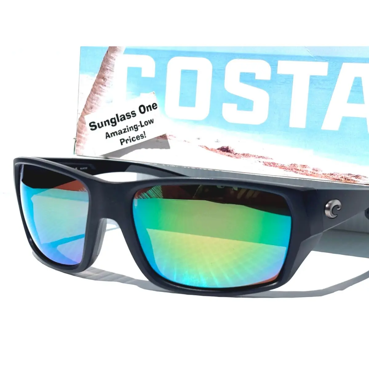 Costa Del Mar Tailfin Matte Black Polarized Green Lens 580P Sunglass 911307 60mm