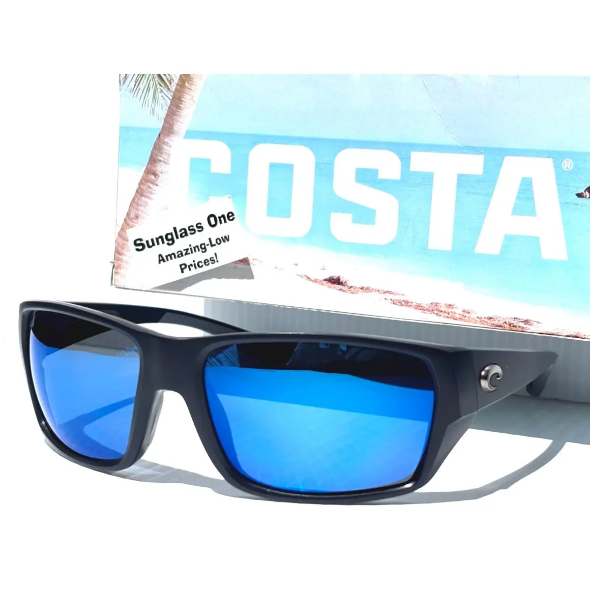 Costa Del Mar Tailfin Matte Black Polarized Blue Lens 580P Sunglass 911308 60mm