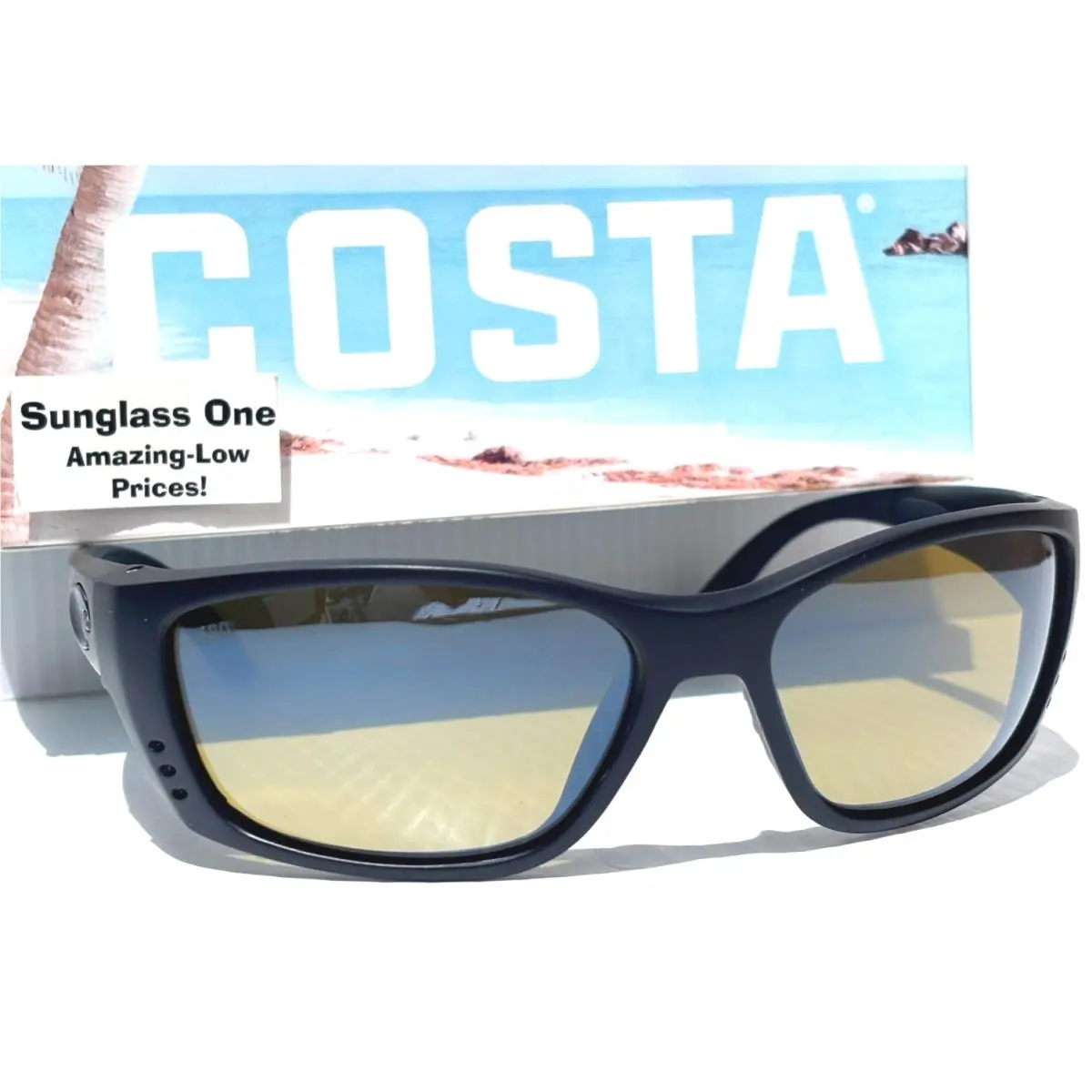Costa Del Mar Fisch Black Polarized Sunrise Silver 580G Glass Sunglass 9054-13