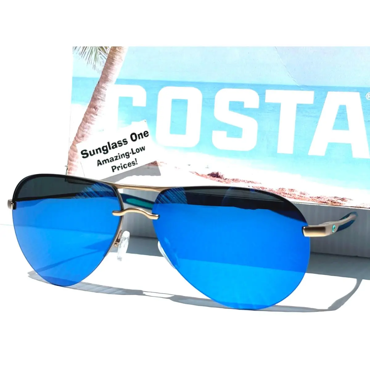 Costa Del Mar Helo Matte Champagne Polarized Blue Lens 580P Sunglass 6006-08