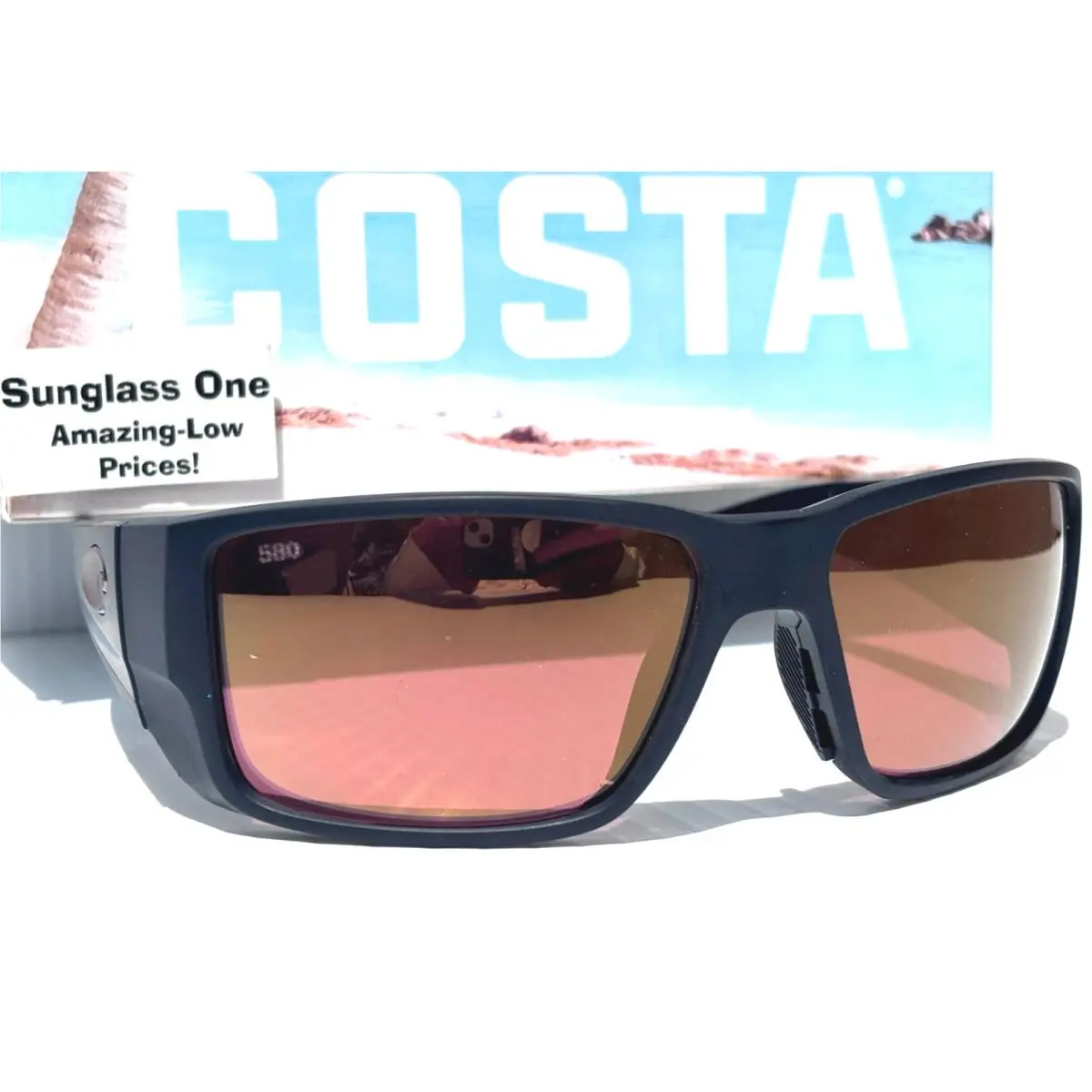 Costa Blackfin Pro Matte Black Polarized Gold Mirror 580G Glass Sunglass 907814
