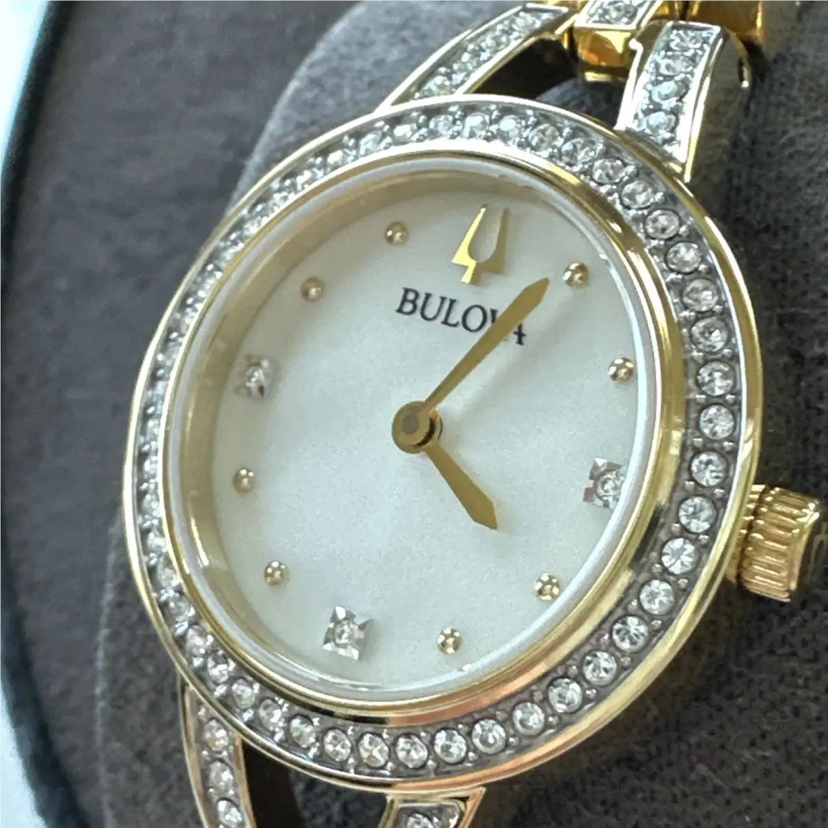 Bulova Crystal Womens Crystal Accent Gold Tone Stainless Bracelet Watch 98L325