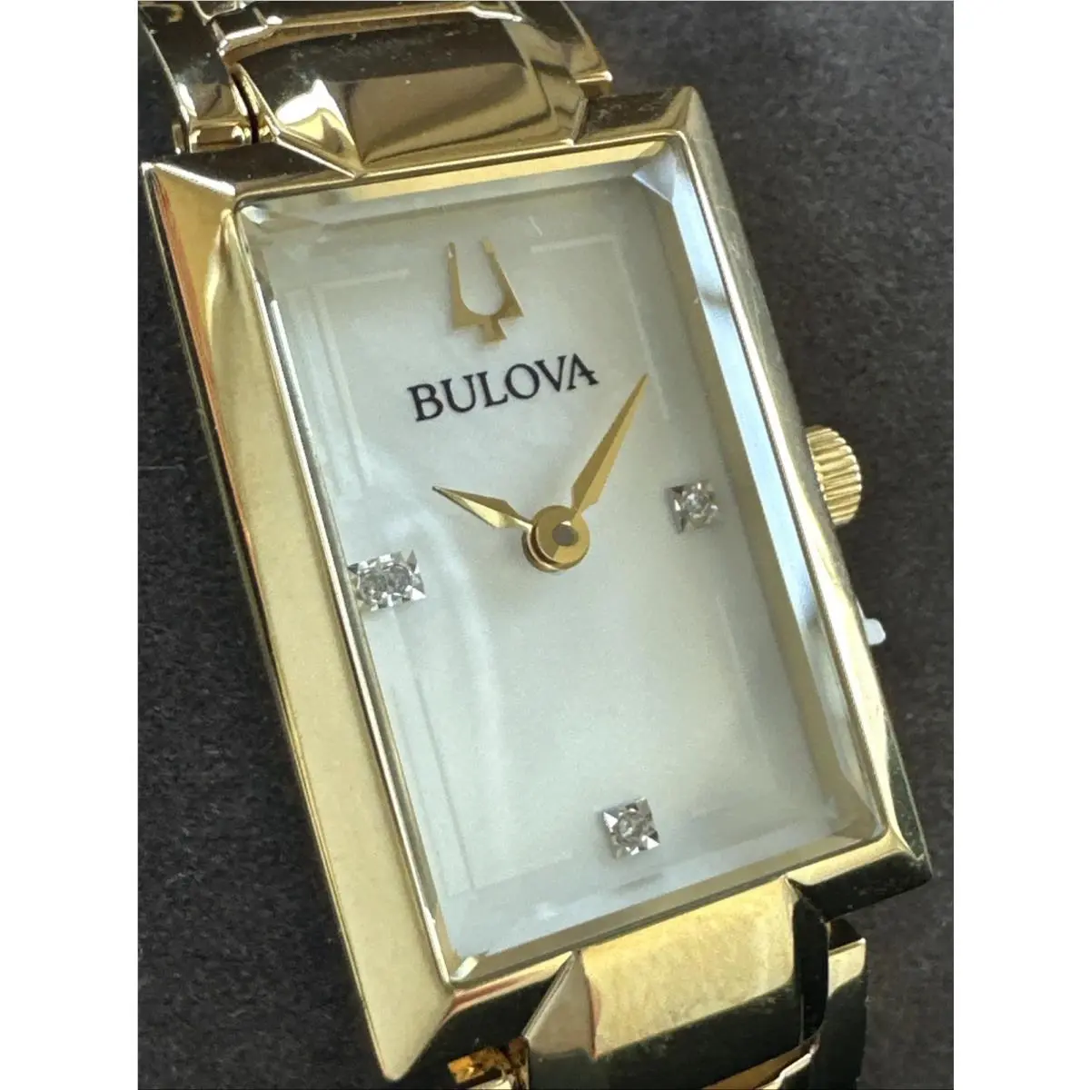 Bulova Bangle Ladies Diamond Gold Plated Stainless Quartz Watch 97P141