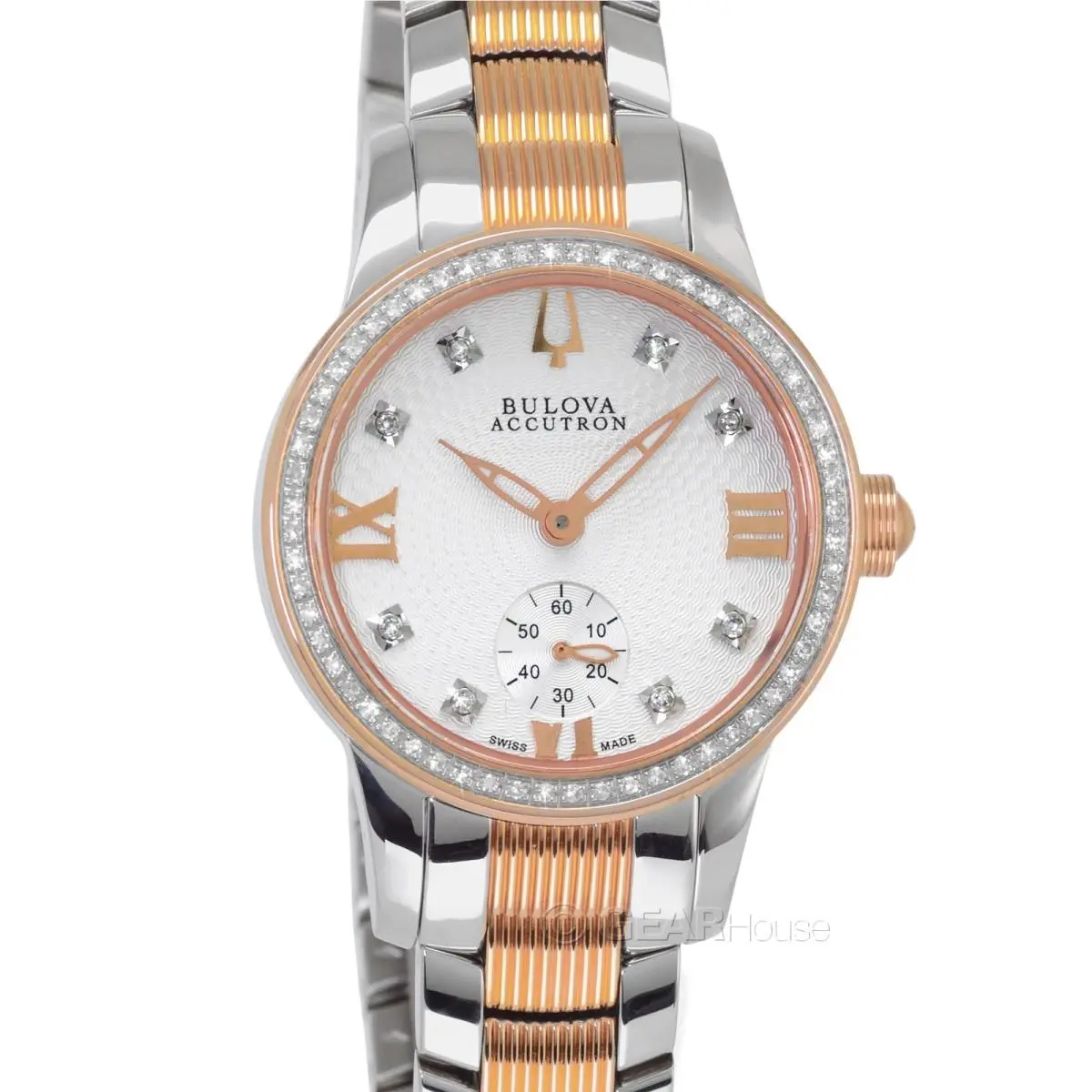 Bulova Accutron Masella Womens 68 Diamonds Swiss-made Watch Two Tone Rose Gold - Dial: Silver, White, Band: Silver, Rose Gold, Bezel: Rose Gold