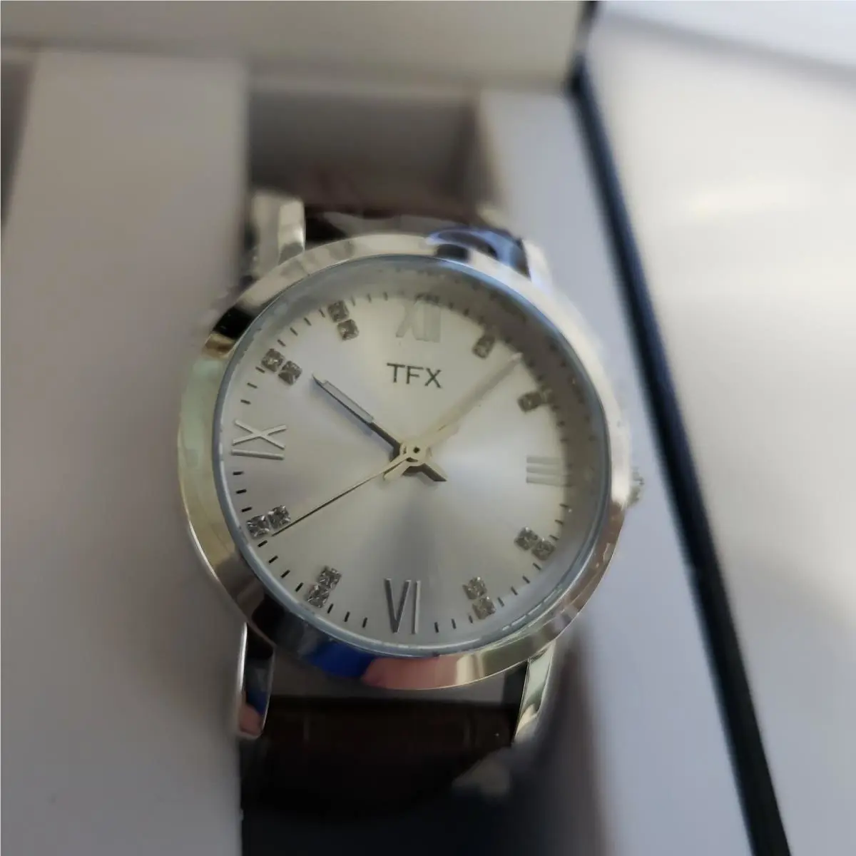 Bulova Tfx Ladies Watch Brown Leather Strap and Silver Face