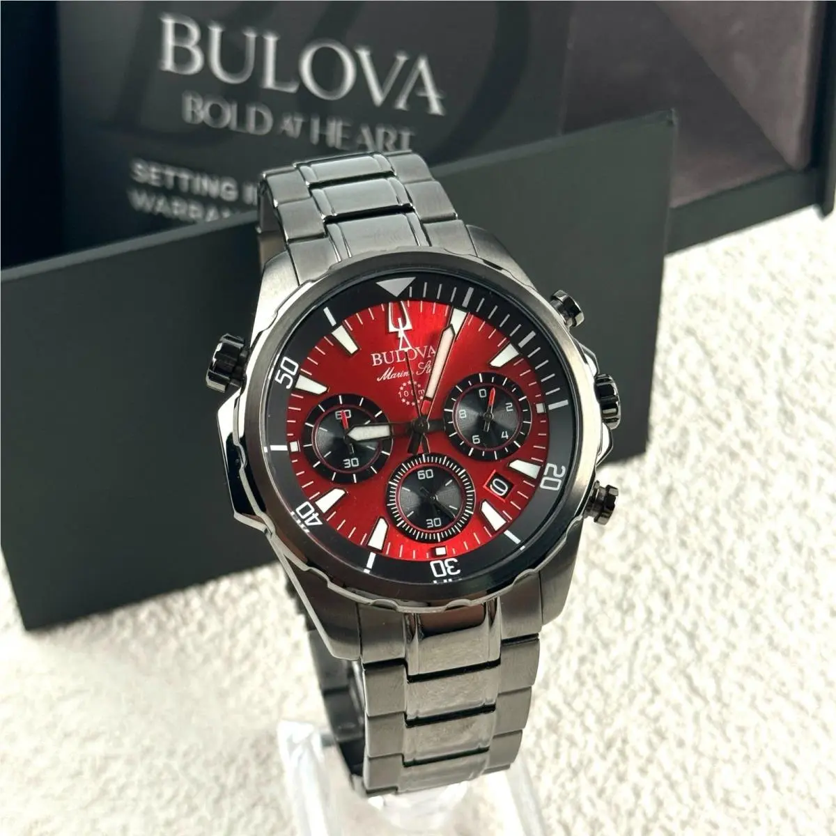 Bulova Marine Star Series B 98B350 Red Dial Chronograph Quartz Men`s Watch 43mm