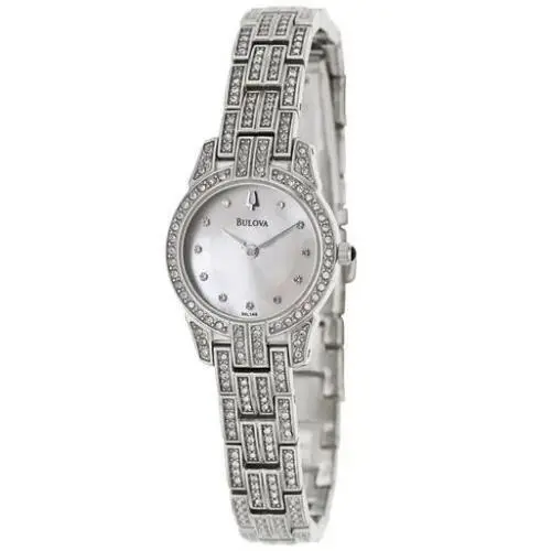 Bulova Crystals Women`s Watch Stainless Steel Mother of Pearl Dial 96L149