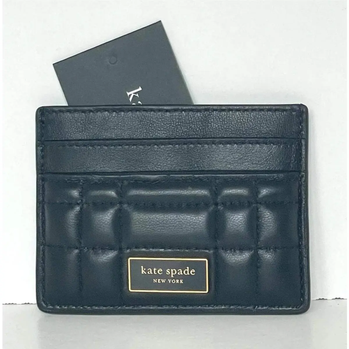 Kate Spade Evelyn Card Case Black Quilted Leather Slim Wallet Holder