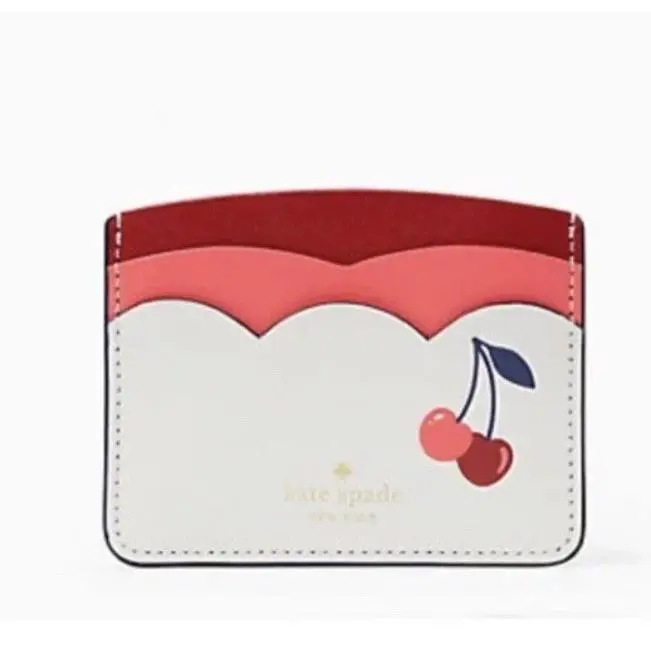 Kate Spade Bing Cherry Small Slim Card Holder Leather Scalloped New