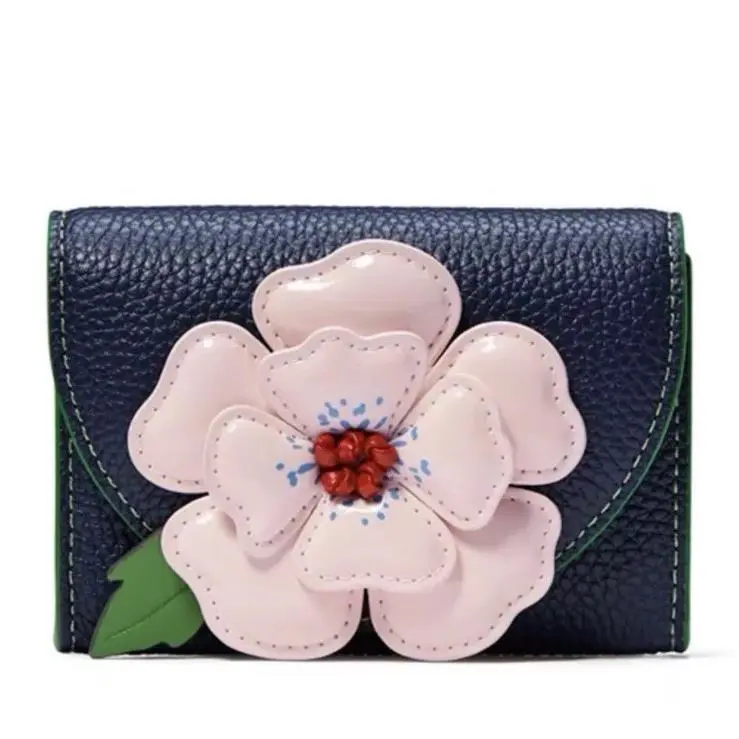 Kate Spade In The Garden Pink Floral Flower Applique Flap Card Case Wallet