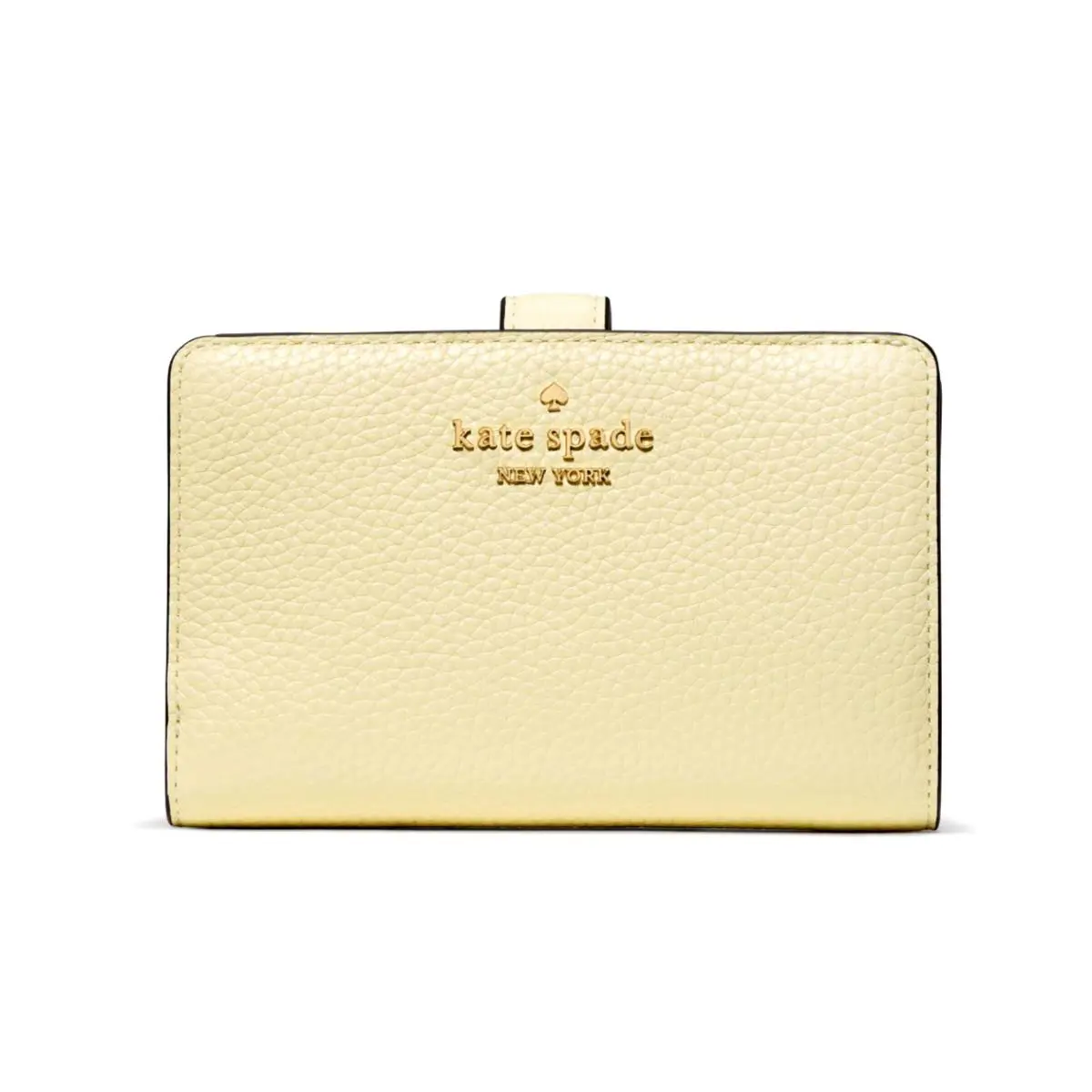 New Kate Spade Medium Compact Bifold Wallet Pebble Leather Lemon Fondant