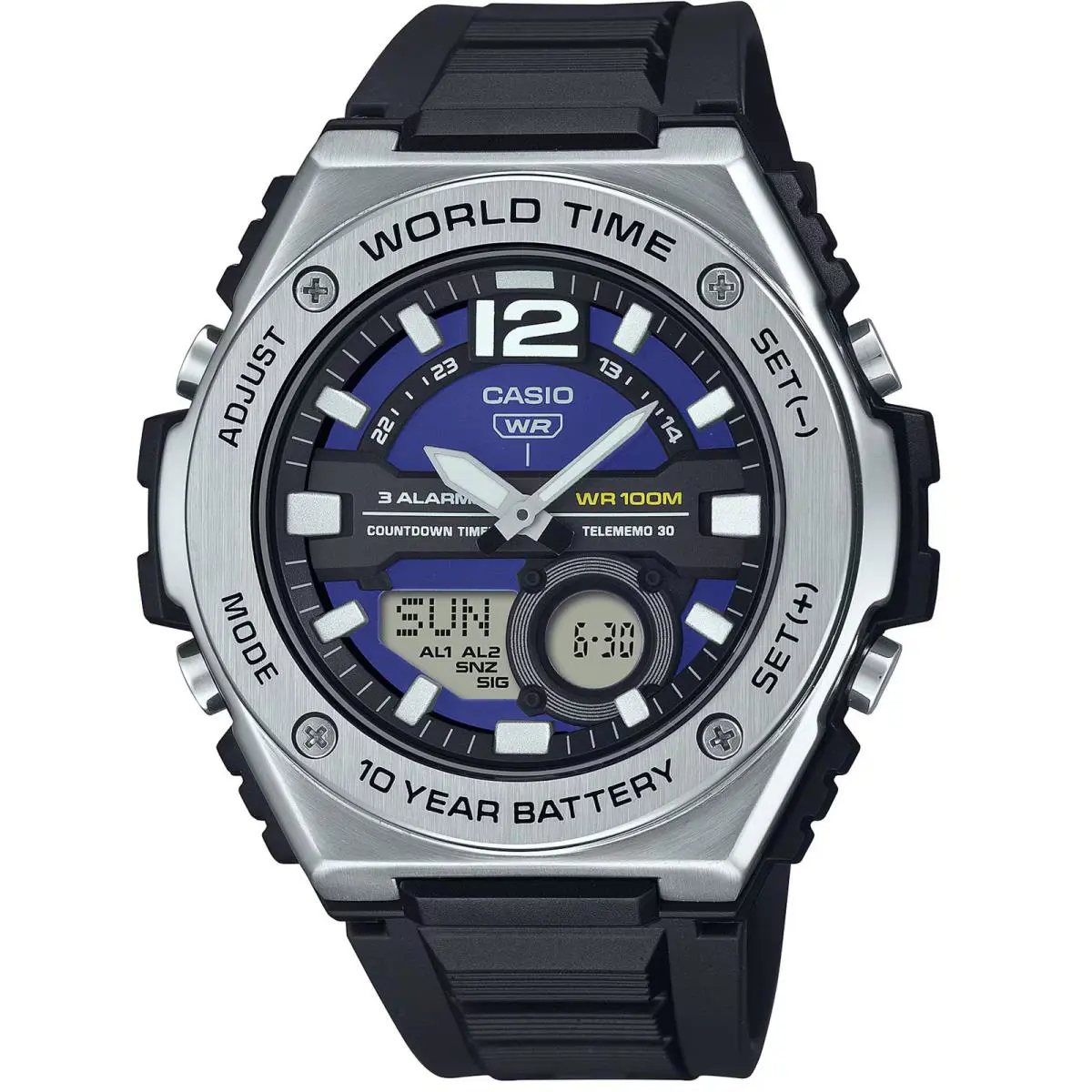 Casio Men`s Watch World Time Black and Grey Analog-digital Dial MWQ-100-2AVCF