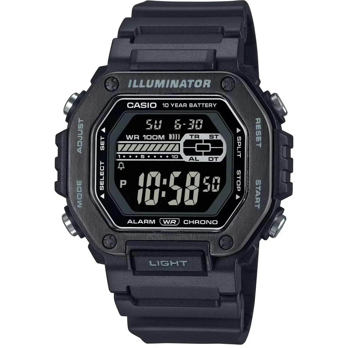 Men`s Watch Dual Time Black Digital Dial Resin Strap Alarm MWD-110HB-1BVCF by Casio