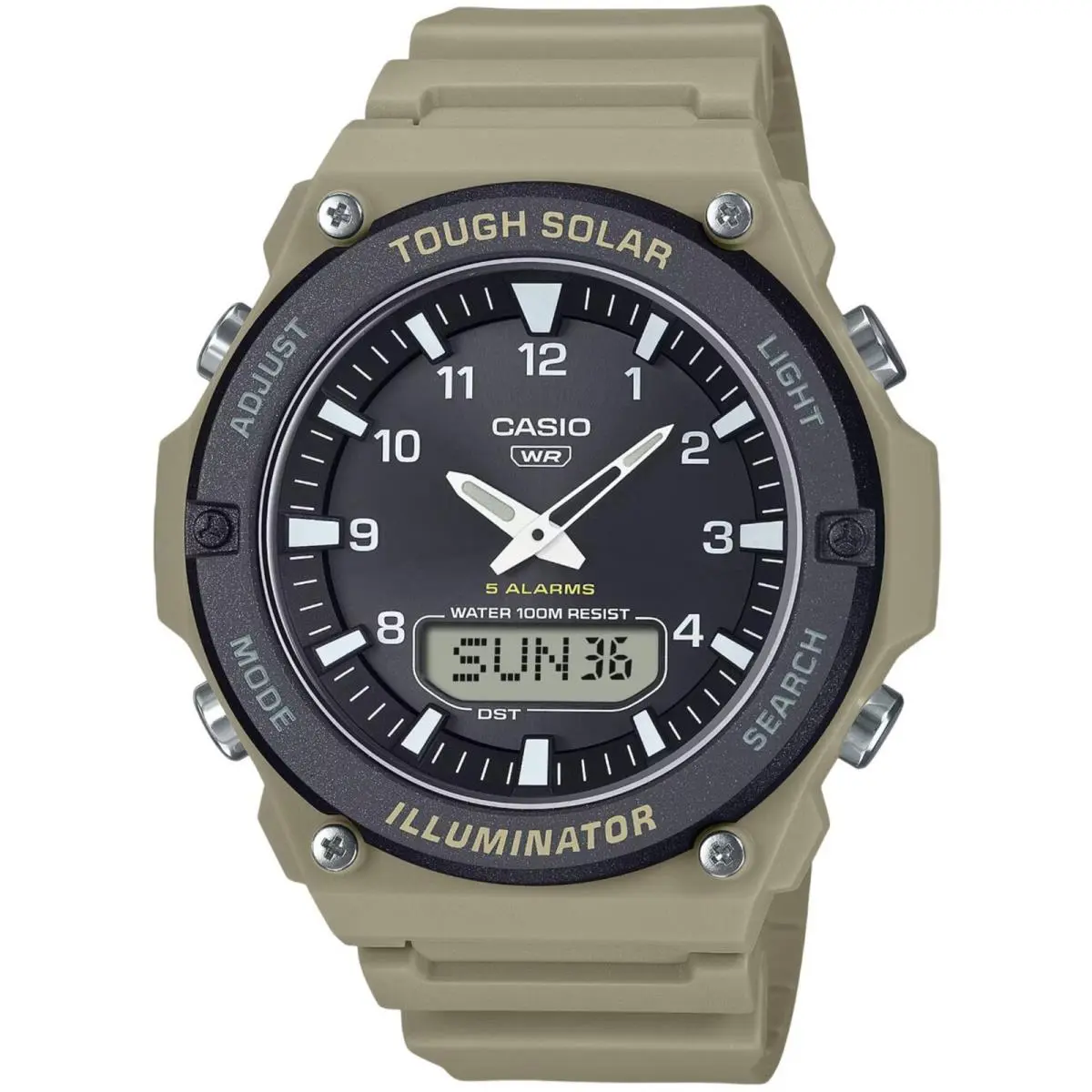 Casio Men`s Watch Alarm Black Analog-digital Dial Beige Strap AQ-S820W-5AVCF