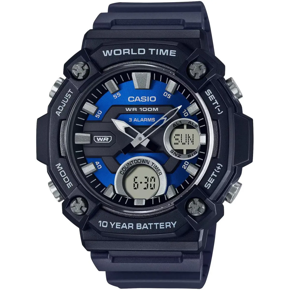 Casio Men`s Watch World Time Black and Blue Analog-digital Dial AEQ-120W-2AVCF