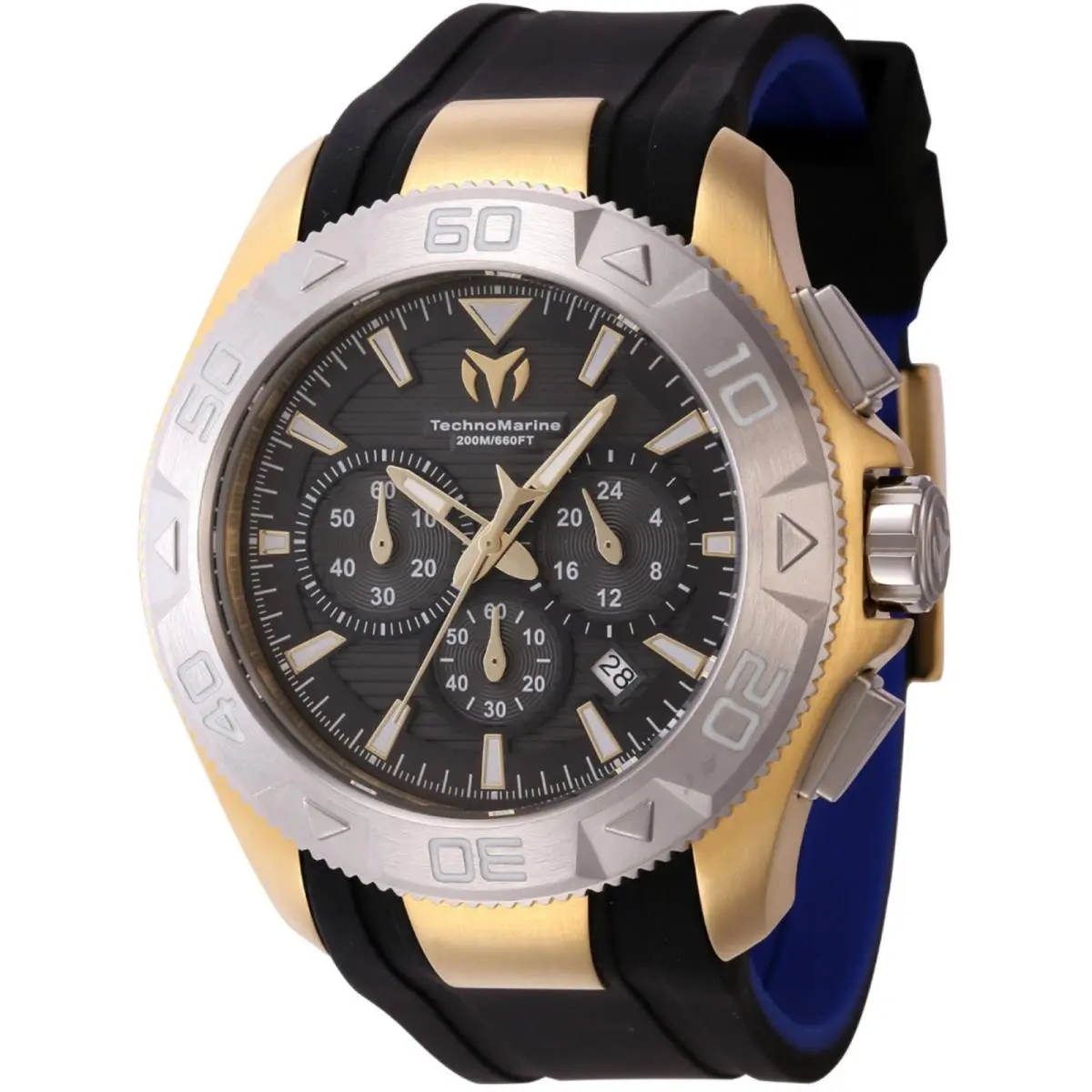 Technomarine Men`s Watch UF6 Silver Tone Yellow Gold Case Black Dial TM-622005