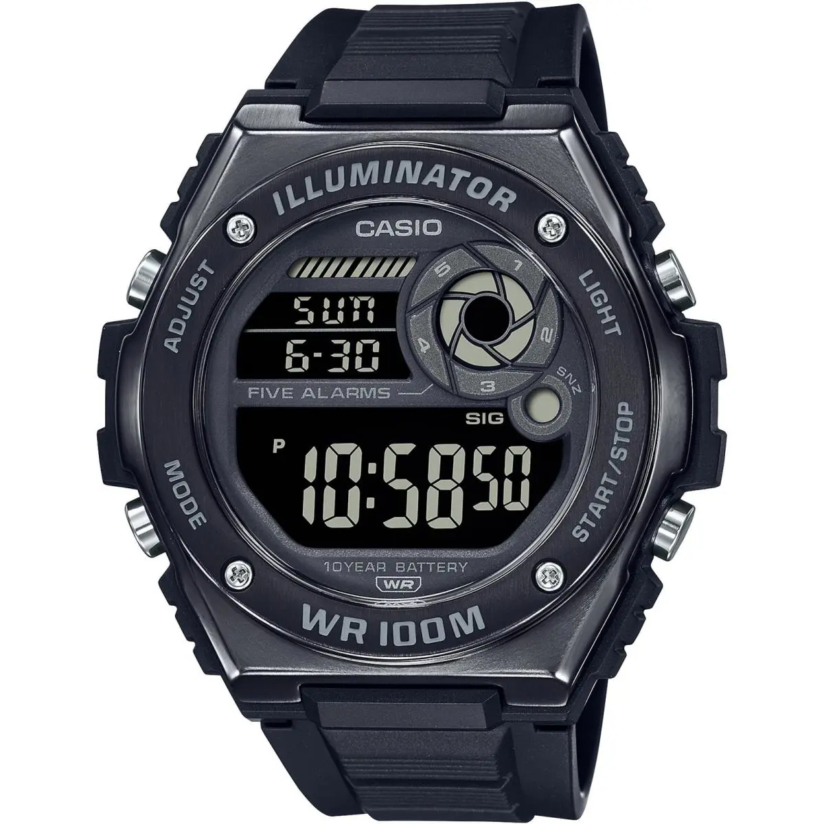 Casio Men`s Watch Alarm Black and Grey Digital Dial Resin Strap MWD-100HB-1BVCF