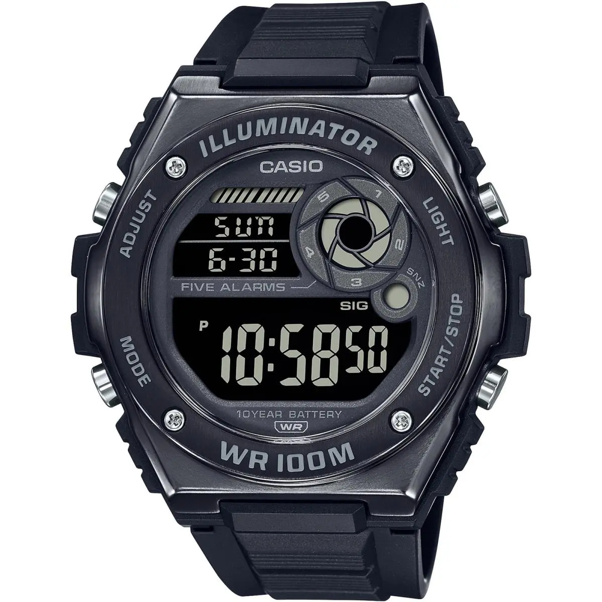 Casio Men`s Watch Alarm Black and Grey Digital Dial Resin Strap MWD-100HB-1BVCF