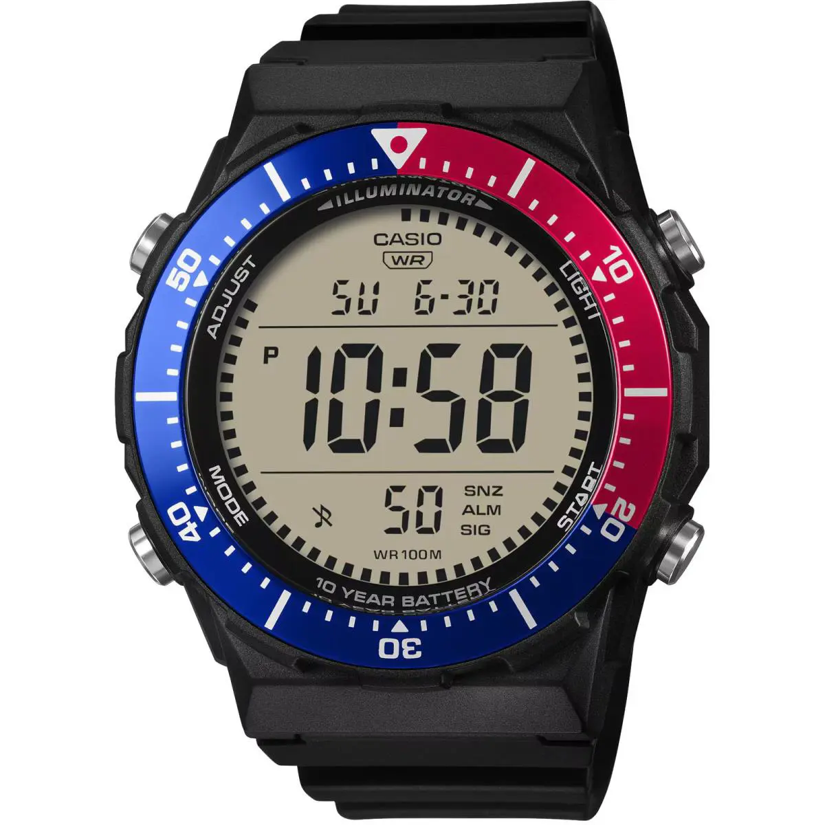 Casio Men`s Watch Dual Time Beige Digital Dial Black Resin Strap AE-1700H-1A2VCF