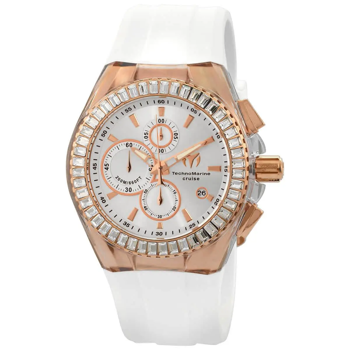 Technomarine Cruise Chronograph Quartz Silver Dial Men`s Watch TM-121161 - Dial: Silver-tone, Band: White, Bezel: Rose Gold-tone