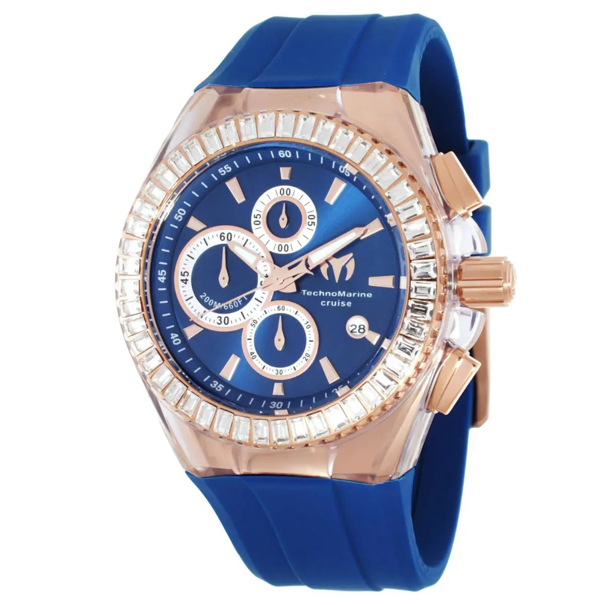 Technomarine Cruise Chronograph Quartz Crystal Blue Dial Men`s Watch TM-121165 - Dial: Blue, Band: Blue, Bezel: Rose Gold-tone