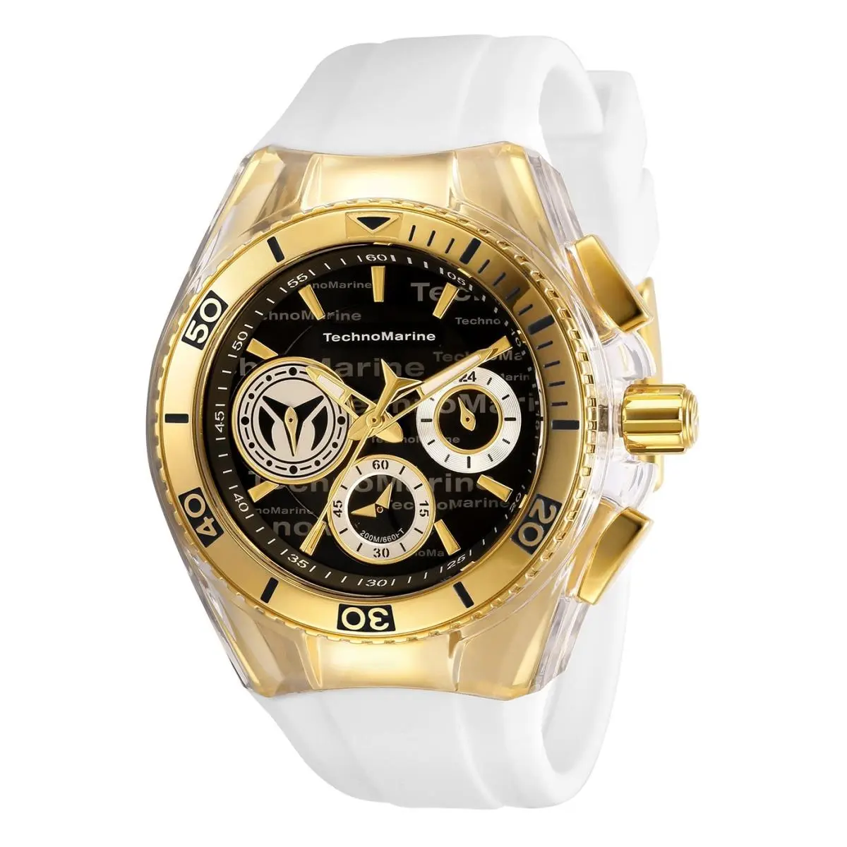 Technomarine Women`s TM-118134 Cruise California 40mm Gold w Black Gray Dial - Dial: Black, Gray, Band: White, Bezel: Gold