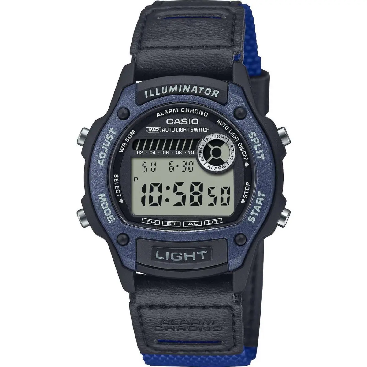 Casio Unisex Watch Digital Dial Alarm Black and Blue Strap W-220HF-2AVCF