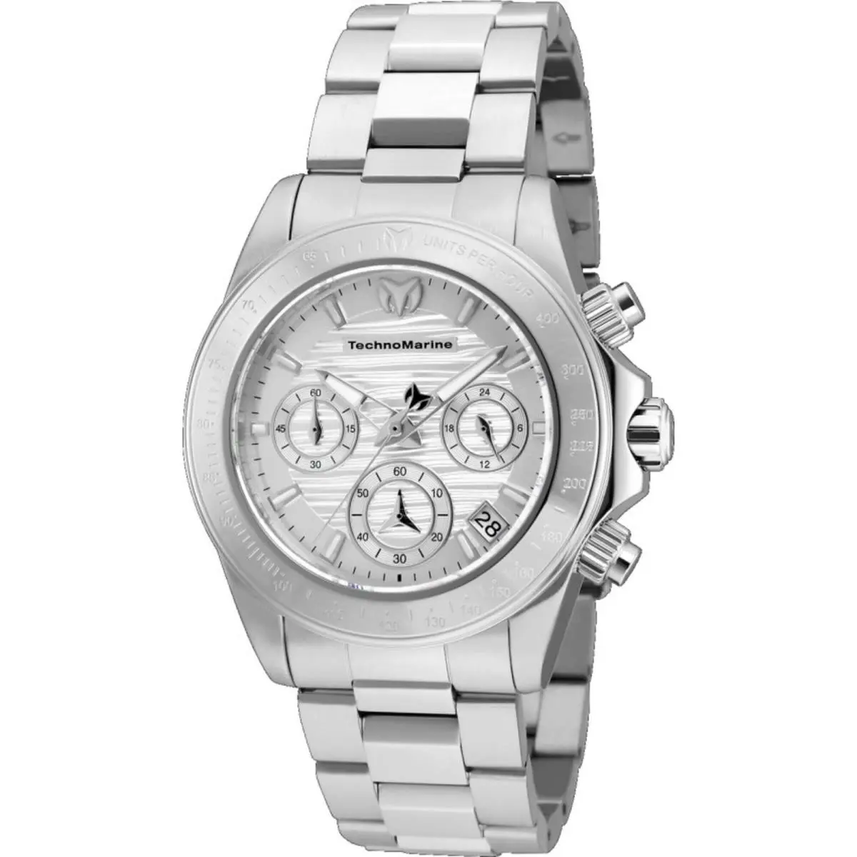 Technomarine Women`s Watch Manta Ray Chrono White Dial Steel Bracelet TM-219009 - Dial: White, Band: Silver