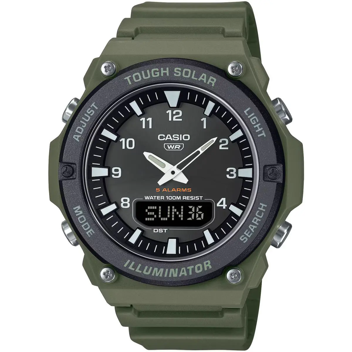 Casio Men`s Watch Alarm Black Analog-digital Dial Green Strap AQ-S820W-3BVCF