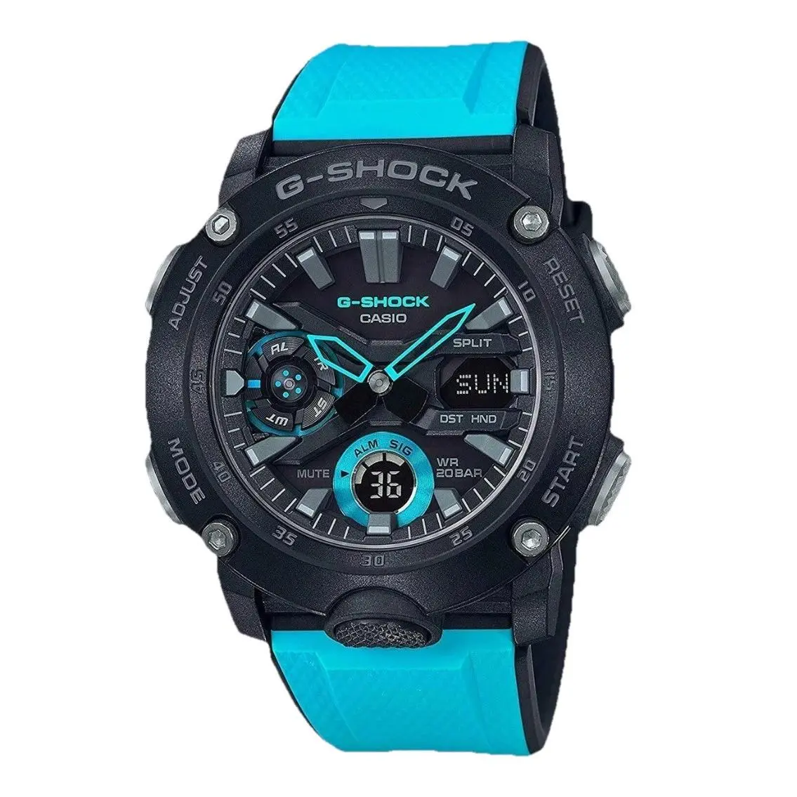 Casio G-shock GA2000-1A2 Carbon Core Guard Blue Black Analog Digital Men`s Watch