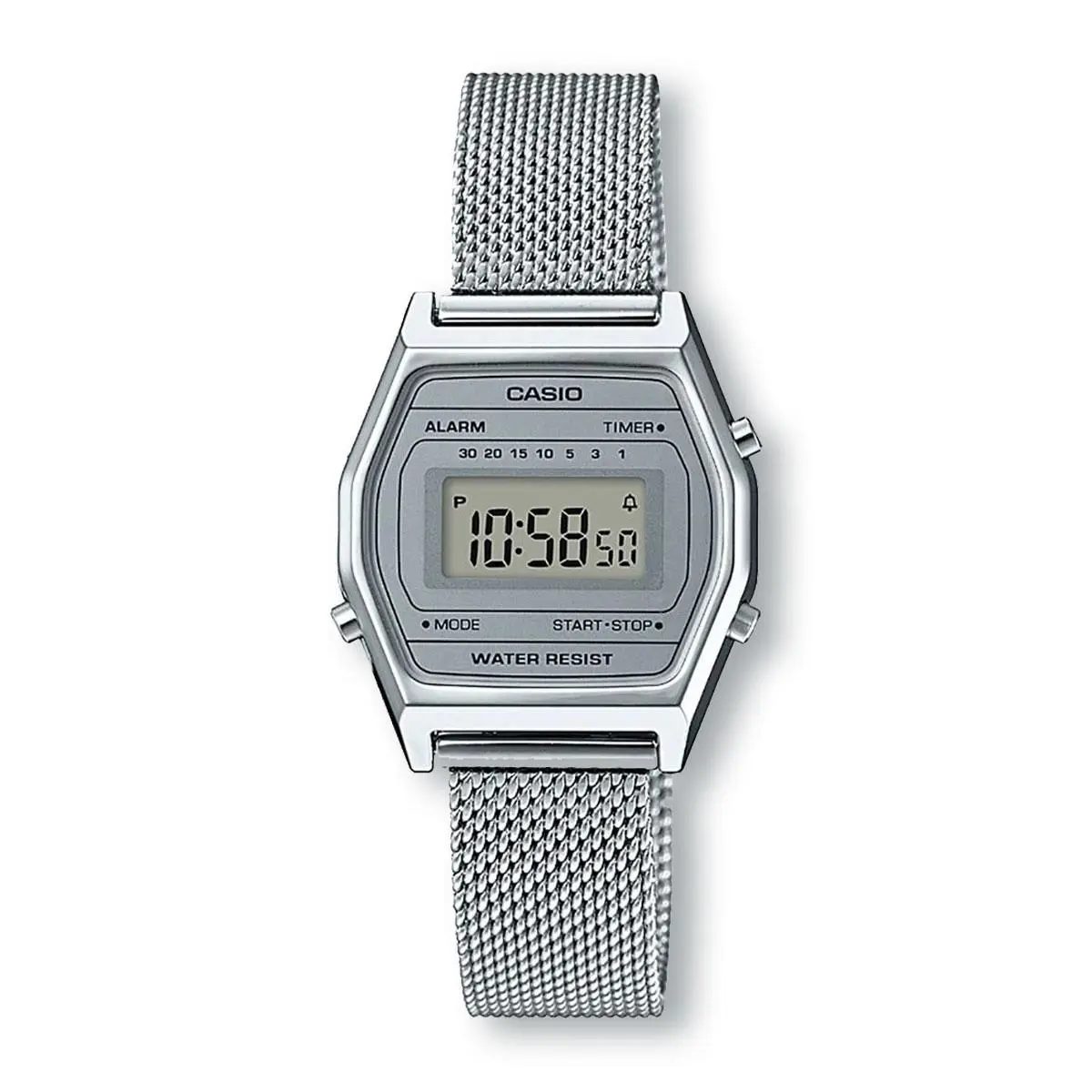 Casio Vintage LA690WEM-7E Digital Mesh Band Watch Silver