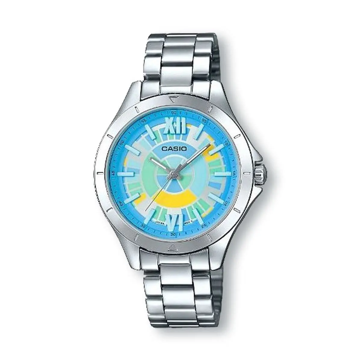 Casio LTPE129D-2A Stainless Steel Band Analog Watch Blue/multi Color Dial