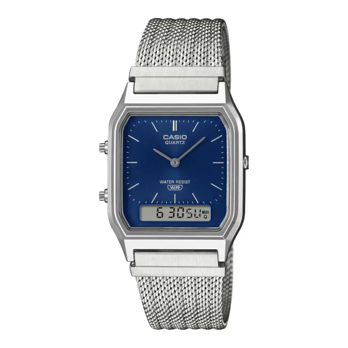 Casio Analog-digital Vintage Style Dual Time S.steel Mesh Band Watch AQ-230EM-2A