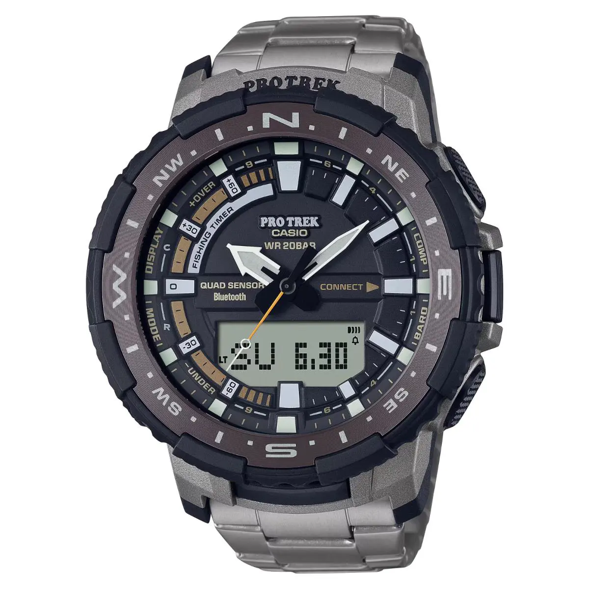 Casio Pro Trek Titanium Quad Sensor Bluetooth Outdoor Men`s Watch PRTB70T7 - Dial: Black, Band: Silver
