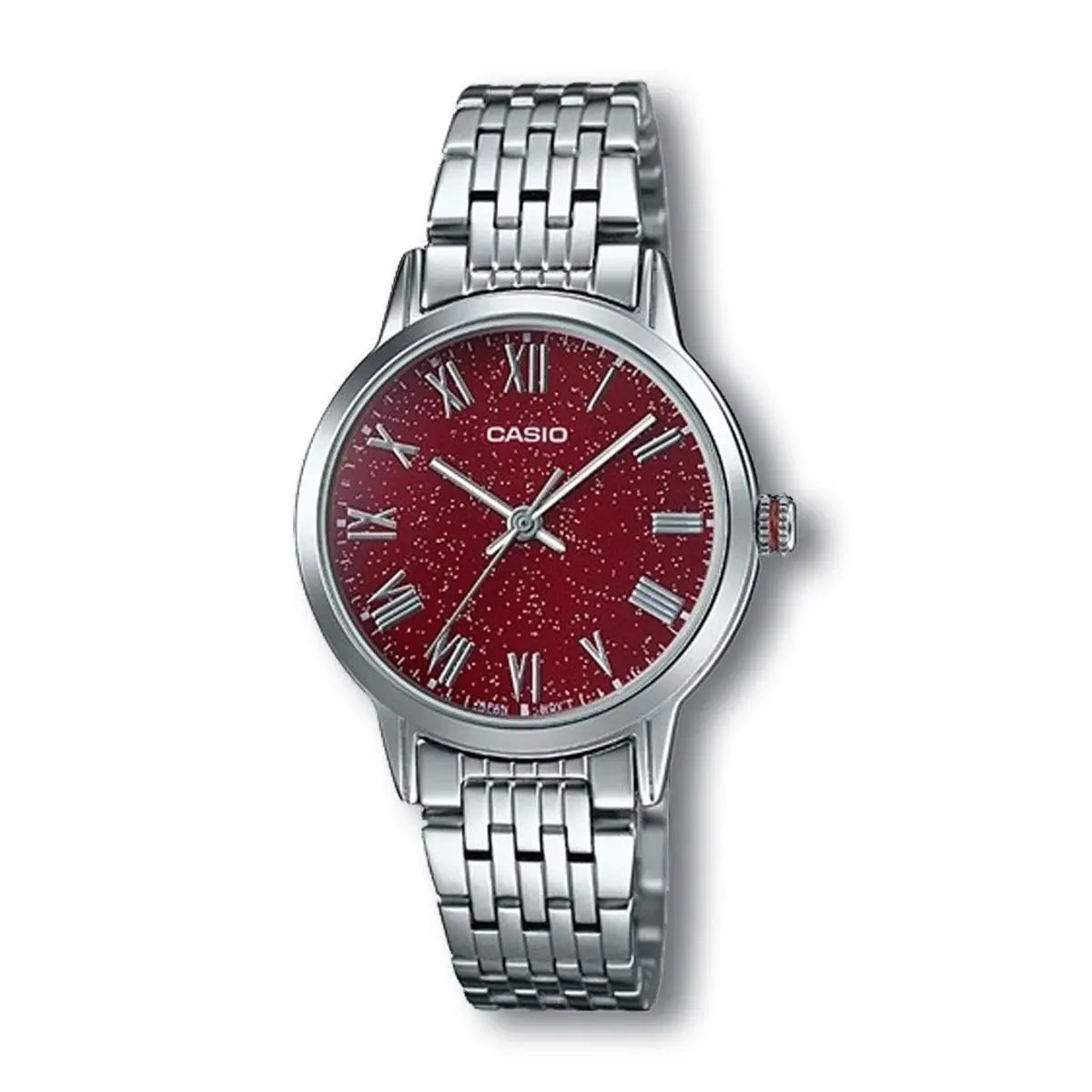Casio LTPTW100D-4AV Red Dial Stainless Steel Analog Quartz Watch