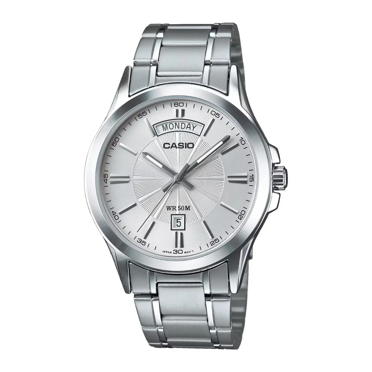 Casio MTP1381D-7AV Men`s Vintage Classic Stainless Steel Silver Dial Watch - Dial: Silver, Band: Silver, Bezel: Silver