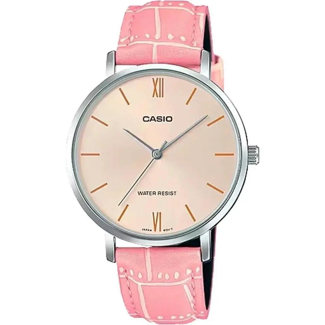 LTP-VT01L-4B Women`s Pink Dial Brown Leather Strap Quartz Analog Watch by Casio