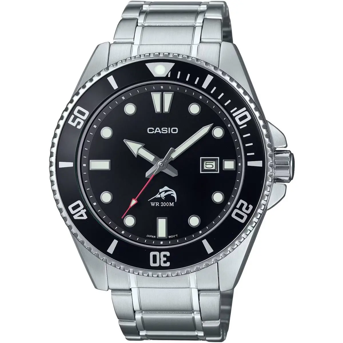 Casio Men`s Watch Rotating Bezel Black Dial Silver Bracelet MDV-106DD-1A1VCF