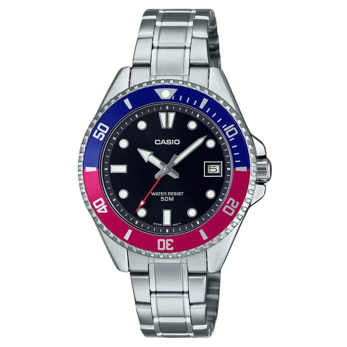 Casio Analog Pepsi Bezel Stainless Steel Japan Mov`t Quartz MDV10D1A3 Mens Watch