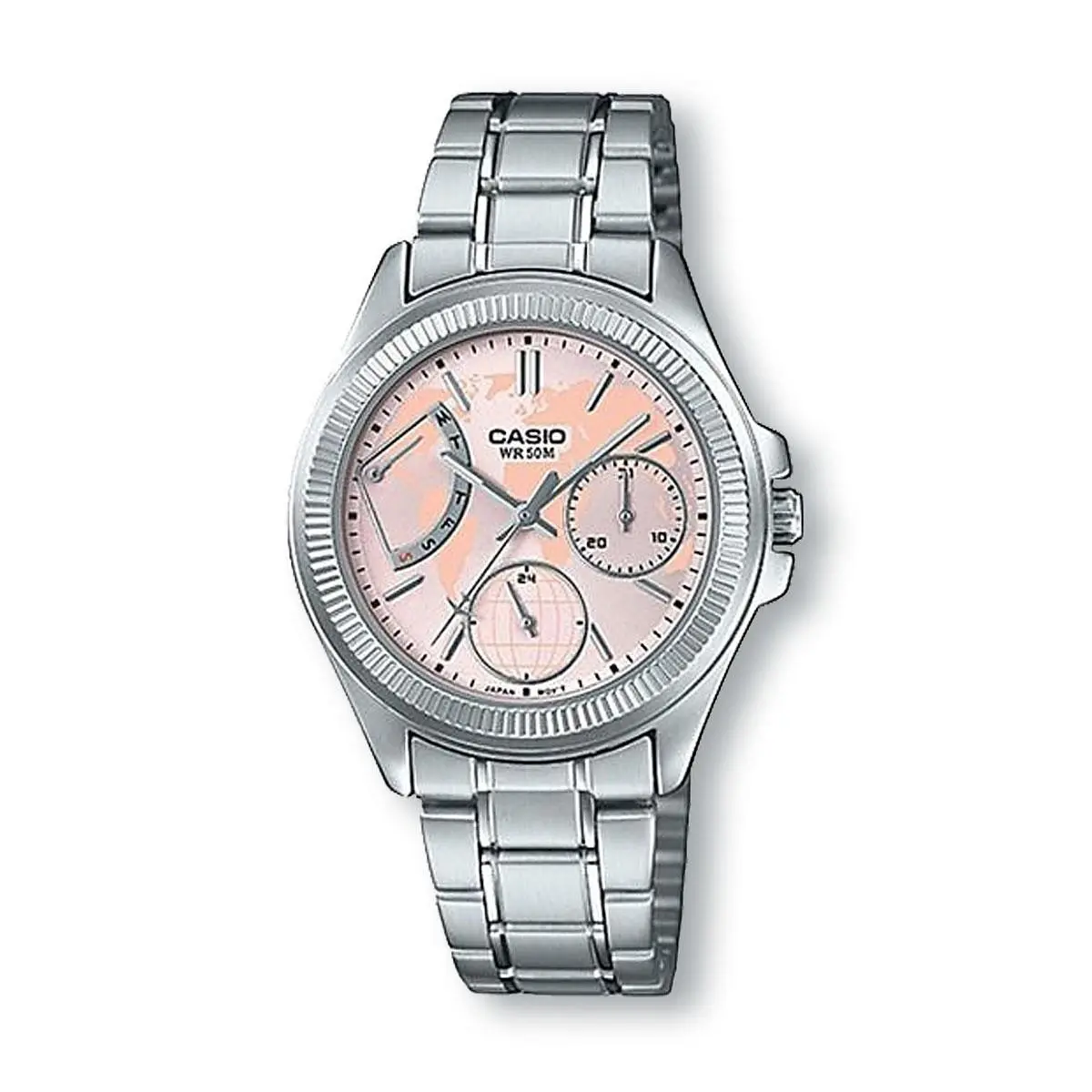 Casio LTP2089D-4A Multi-hands Stainless Steel Band Watch Pink Dial