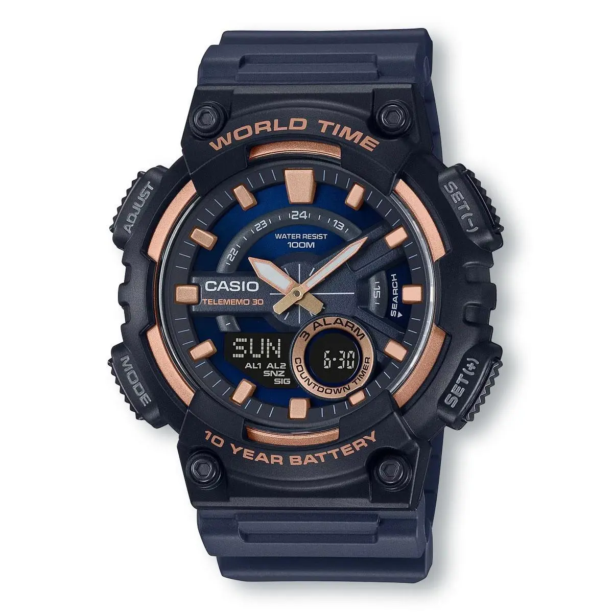 Casio AEQ110W-2A3 Analog/digital Combination Telememo Watch Black/rose Gold