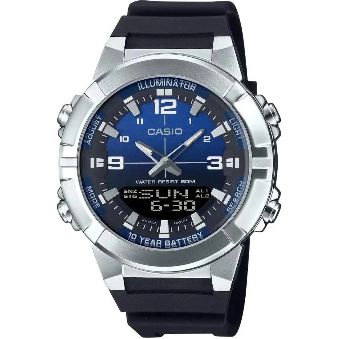 Casio AMW-870A-2A Analog-digital Watch Blue Dial Stainless Steel 50M WR