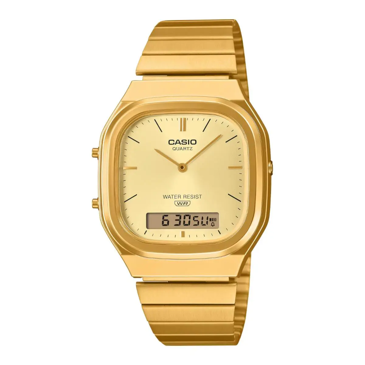 Casio AQ240EG-9A Vintage Analog Digital Watch Gold Tone Stainless Steel