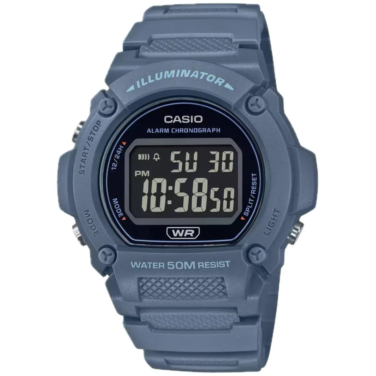 Casio Men`s Watch Chronograph Black Digital Dial Blue Resin Strap W-219HC-2BVCF
