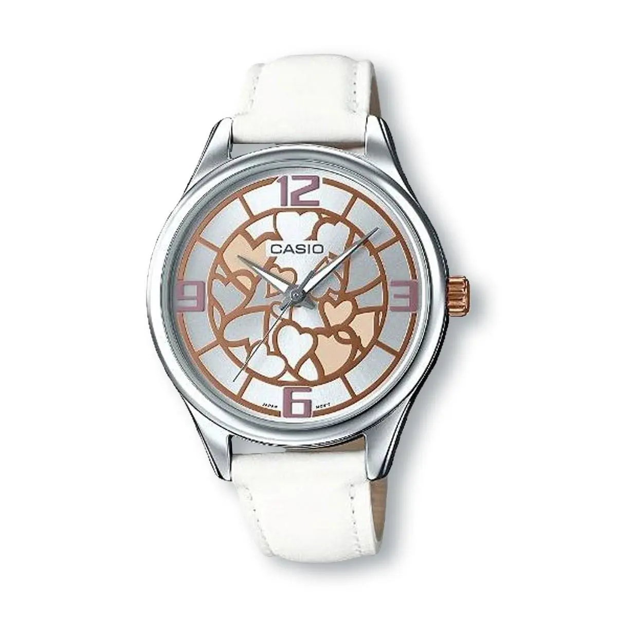 Casio LTPE128L-7A White Leather Band Analog Watch Heart Dial