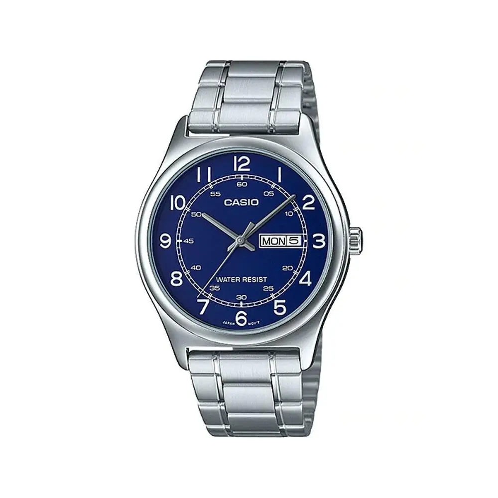 MTP-V006D-2B Men`s Standard Stainless Steel Blue Dial Day Date Watch by Casio